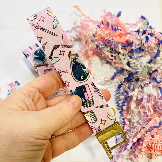 Fantasy Bookish Leatherette Wristlet Keychain