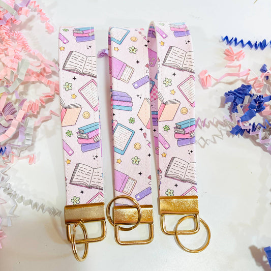 Pastel Bookish Leatherette Wristlet Keychain