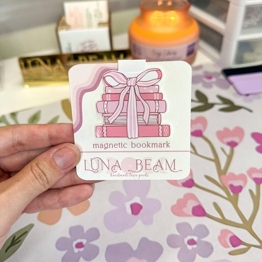 Pink Stack of Books Magnetic Bookmark