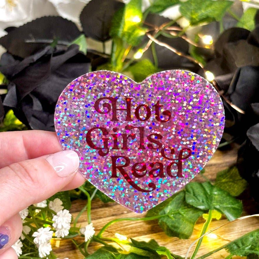 Hot Girls Read Heart Glitter Sticker