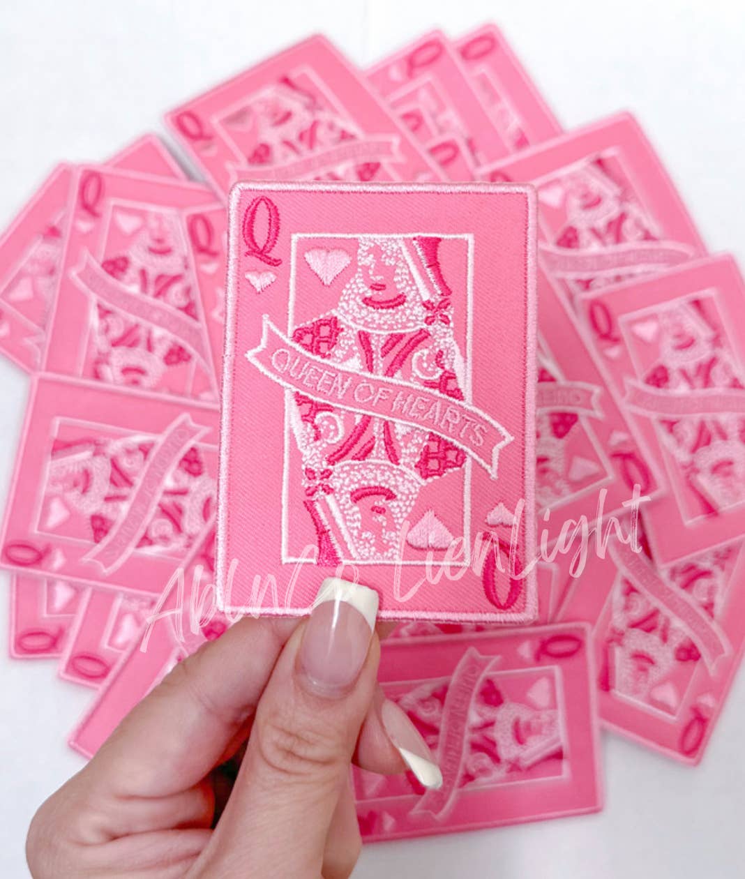 Pink queen of hearts iron on patch
