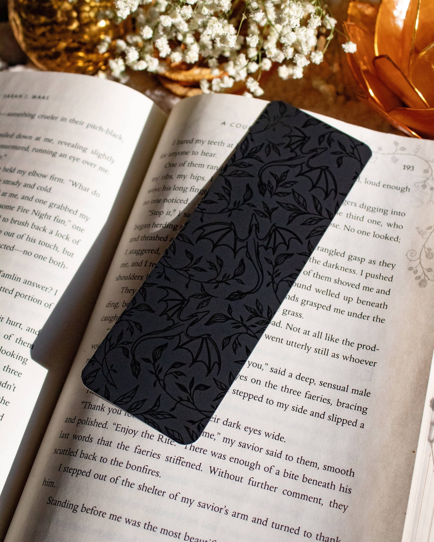 Black on Black Floral Dragons Bookmark | Soft Touch