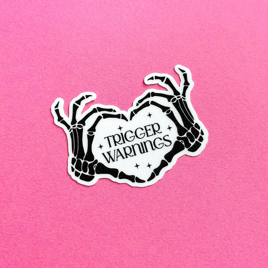 Trigger warning skeleton heart hands kindle book sticker