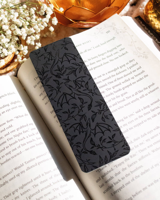 Black on Black Floral Dragons Bookmark | Soft Touch