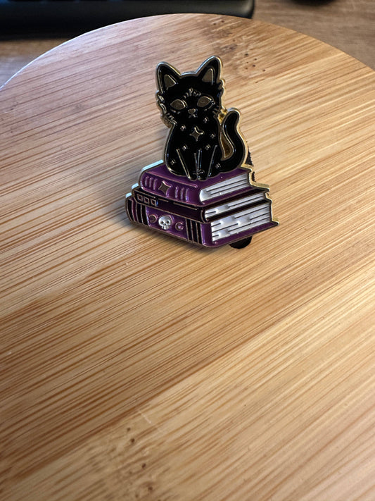 Magic Cat with Spell Books - Black Cat - Spooky - Purple