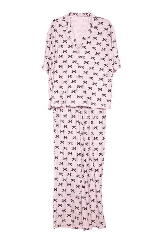 Black & Pink Mini Coquette Bows Pajama Set