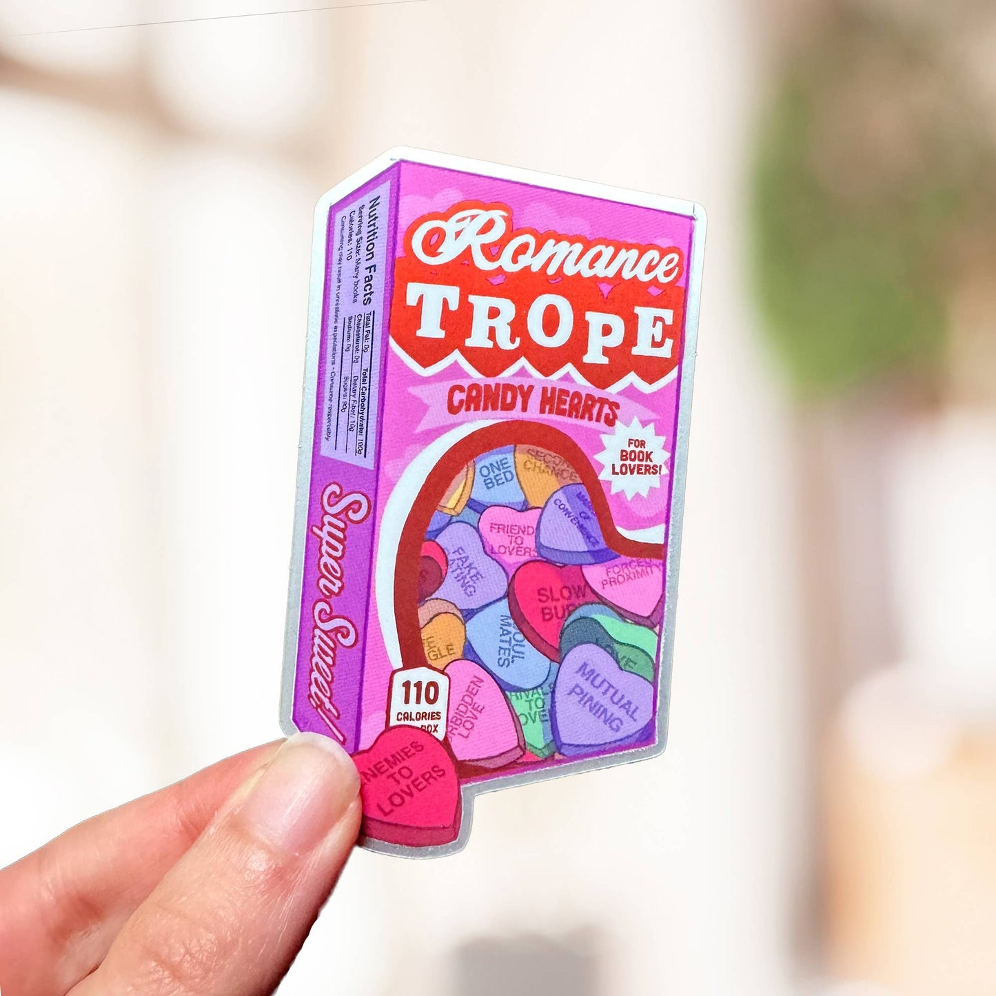 Romance Trope Candy Hearts Box Book Lover Bookish Sticker