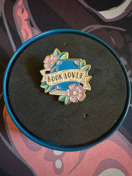 Book Lover with Flowers - Purple and Blue - Pin