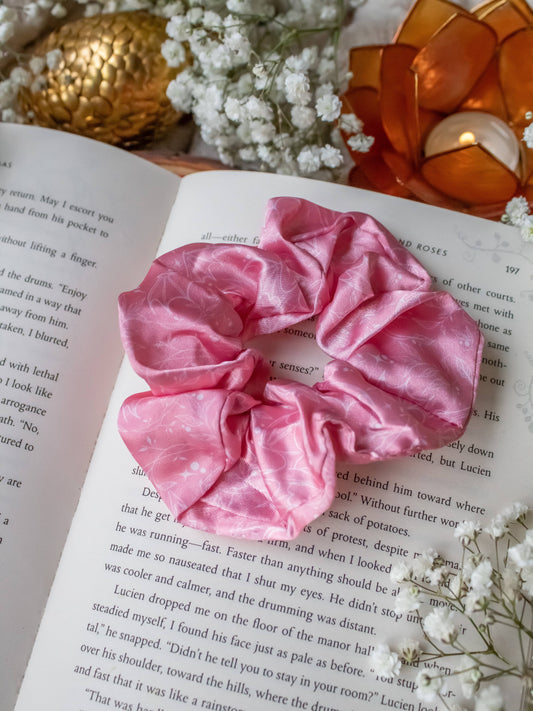 Bookish Fantasy Satin Scrunchie | Pink Dragons