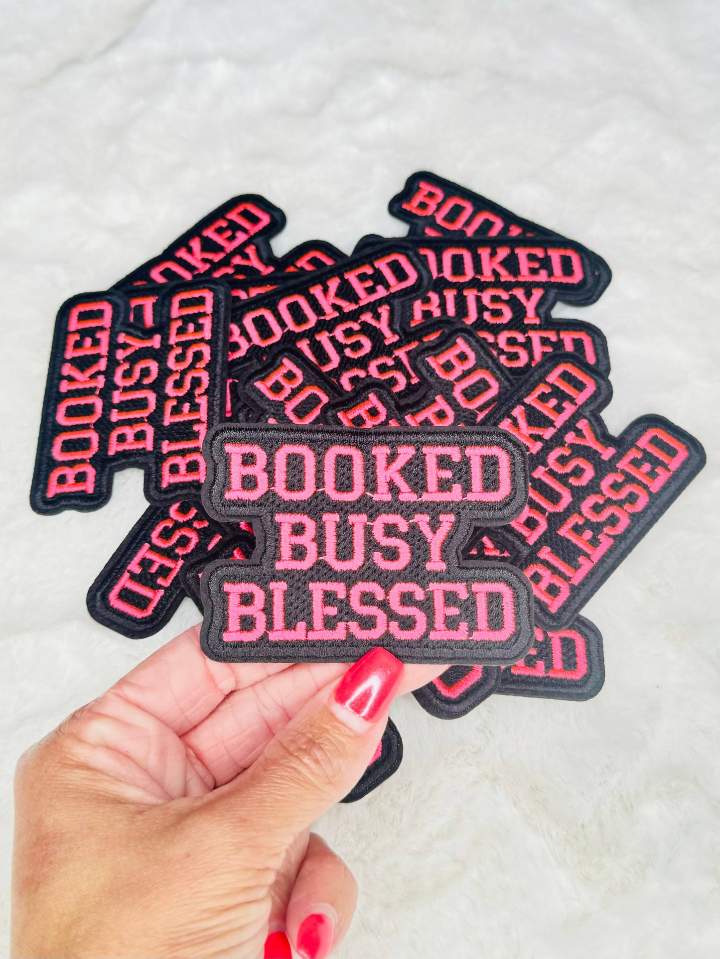 Booked Busy Blessed Embroidered Patch