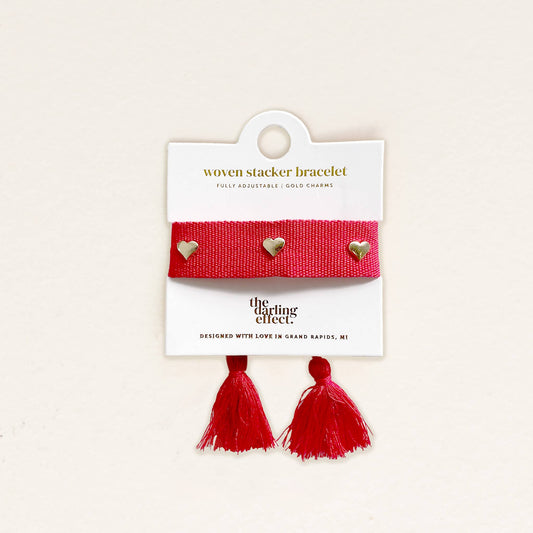 Red Woven Stacker Bracelet - Hearts