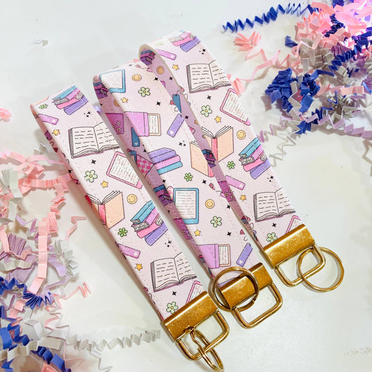 Pastel Bookish Leatherette Wristlet Keychain