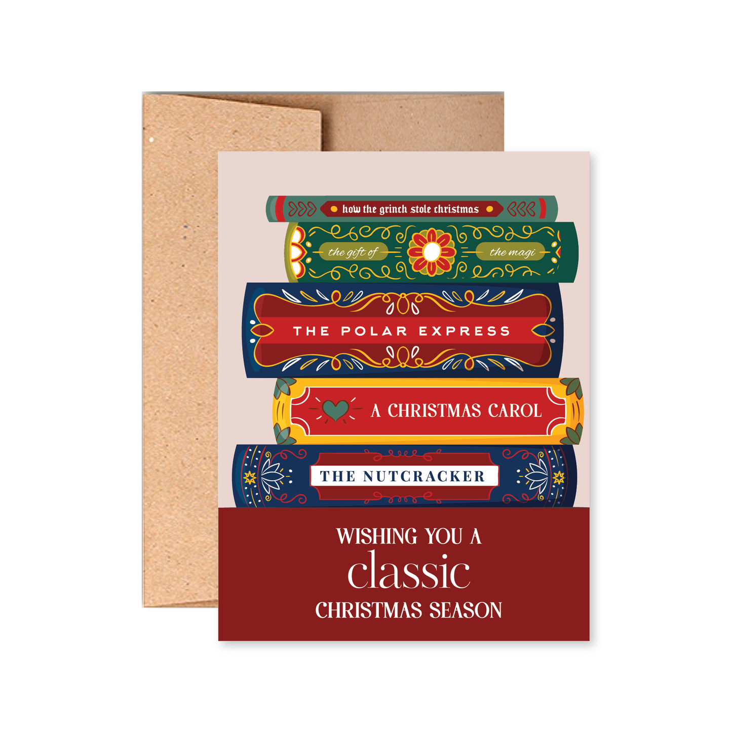 Stack of Classic Christmas Books Greeting Card