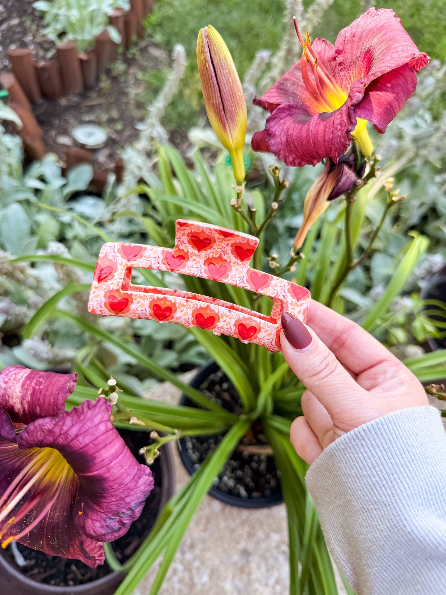 Bookish Hair Claw Clip - Flaming Hearts