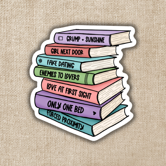 Romance Tropes Book Stack Sticker