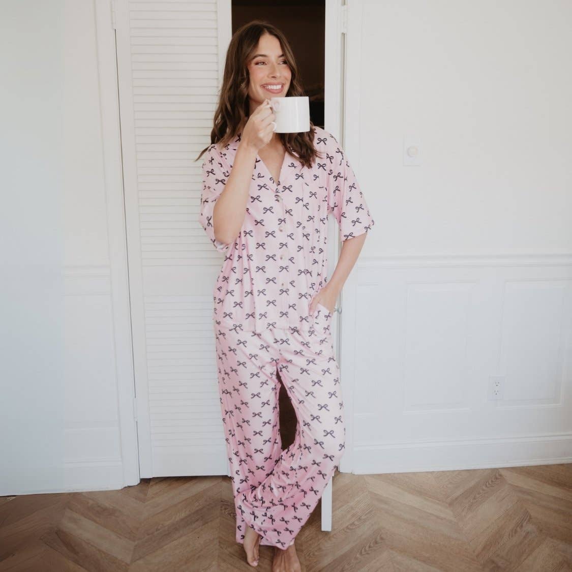 Black & Pink Mini Coquette Bows Pajama Set