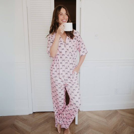 Black & Pink Mini Coquette Bows Pajama Set