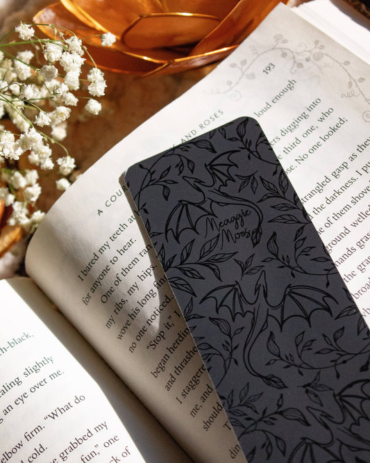 Black on Black Floral Dragons Bookmark | Soft Touch