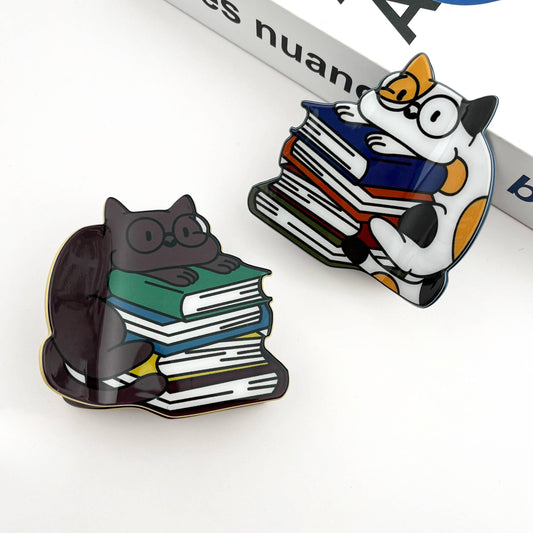 Cat on Book Stack Claw Clip