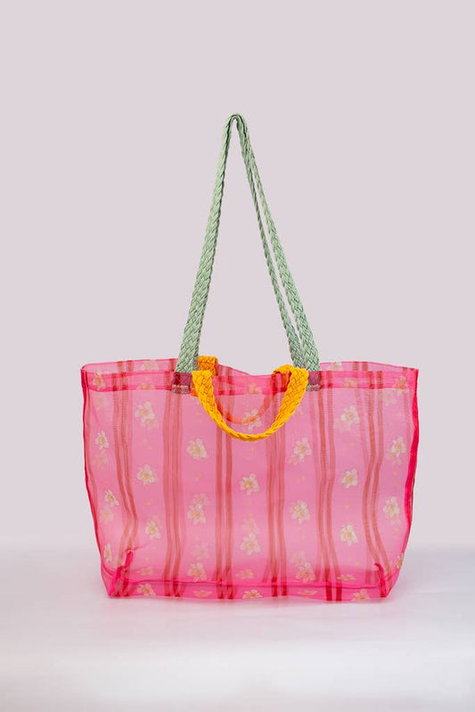Mesh Market Tote, Floral Stripe