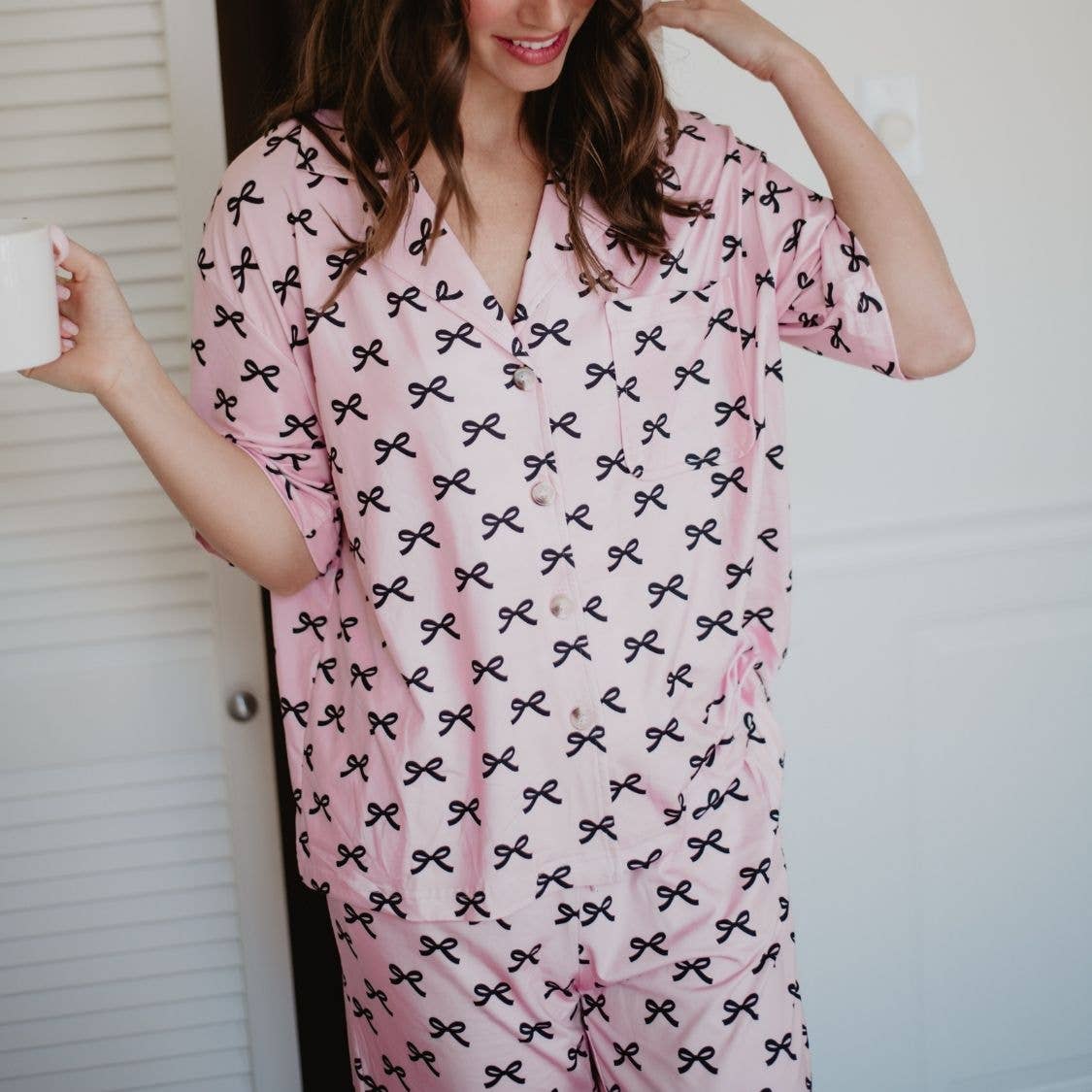 Black & Pink Mini Coquette Bows Pajama Set