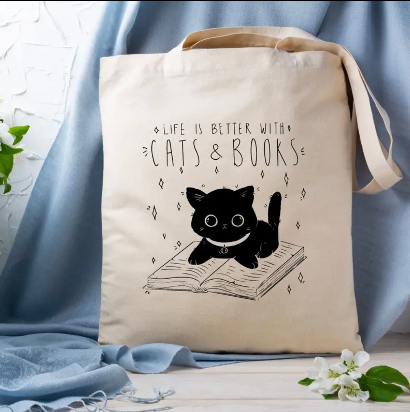 Cats & Books Canvas Tote