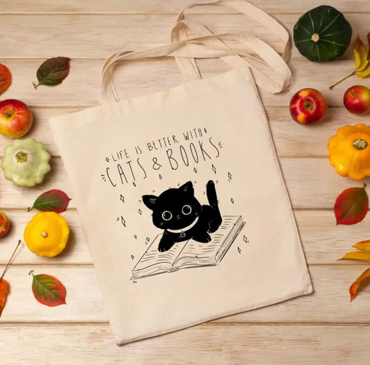 Cats & Books Canvas Tote