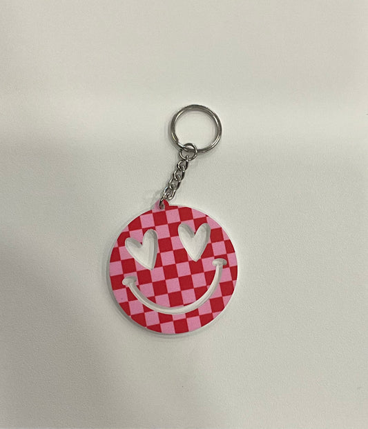 Checked Smiley Face Keychain