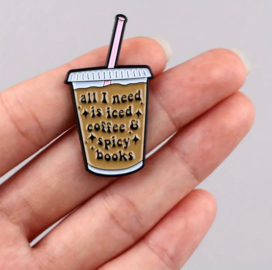 Iced Coffee & Books Enamel Pin