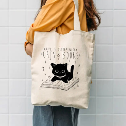 Cats & Books Canvas Tote