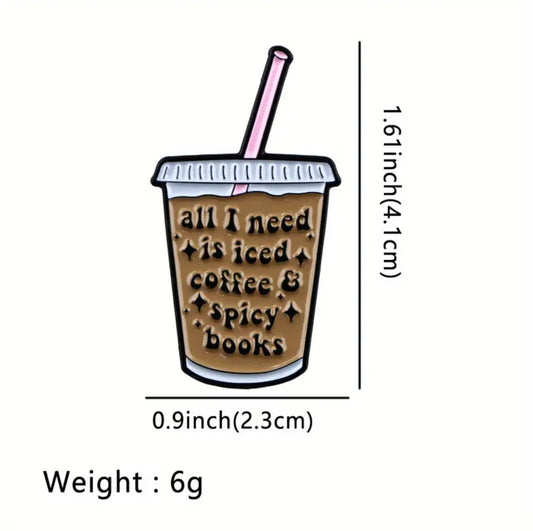 Iced Coffee & Books Enamel Pin