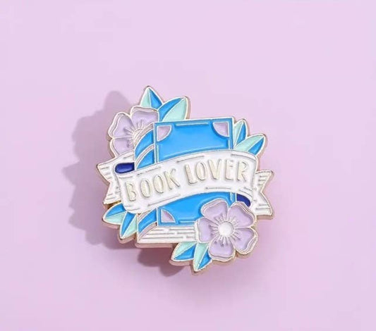 Book Lover with Flowers Enamel Pin