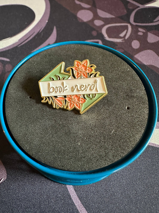 Book Nerd Enamel Pin - Flowers