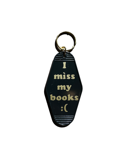 The Miss My Books Motel Keychain