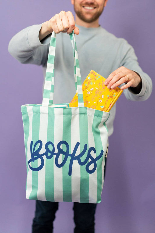Books Blue Stripe Tote Bag