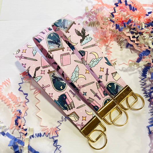 Fantasy Bookish Leatherette Wristlet Keychain