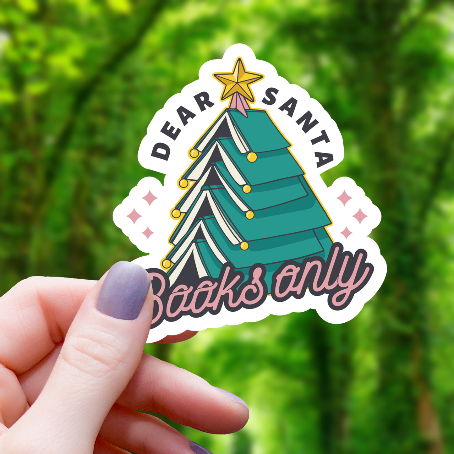 Books Only Christmas Tree Sticker - 3"