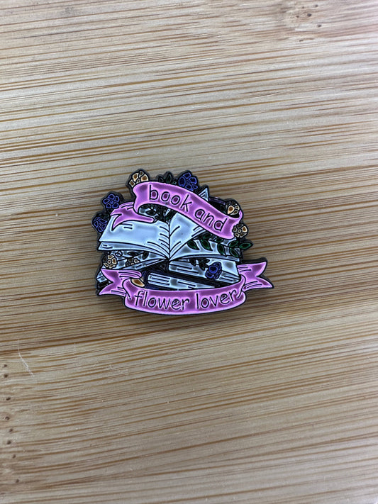 Book and Flower Lover Enamel Pin