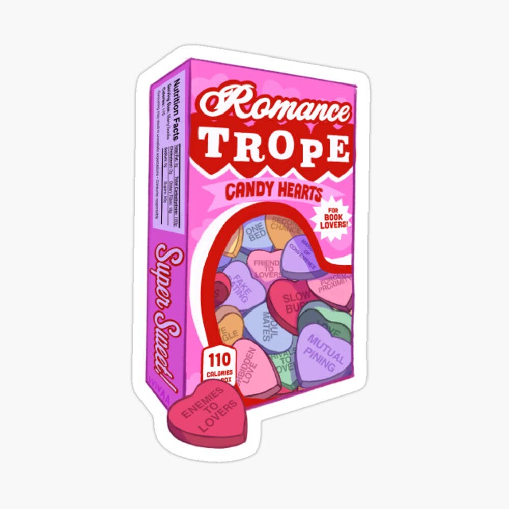 Romance Trope Candy Hearts Box Book Lover Bookish Sticker