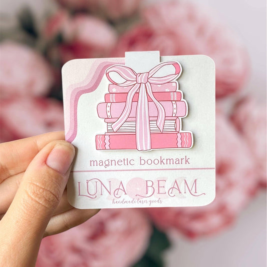 Pink Stack of Books Magnetic Bookmark