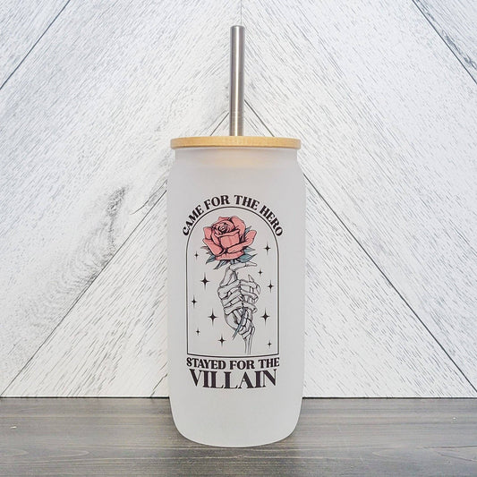 Stayed For The Villain Frosted Glass Can with Bamboo Lid