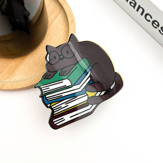 Cat on Book Stack Claw Clip
